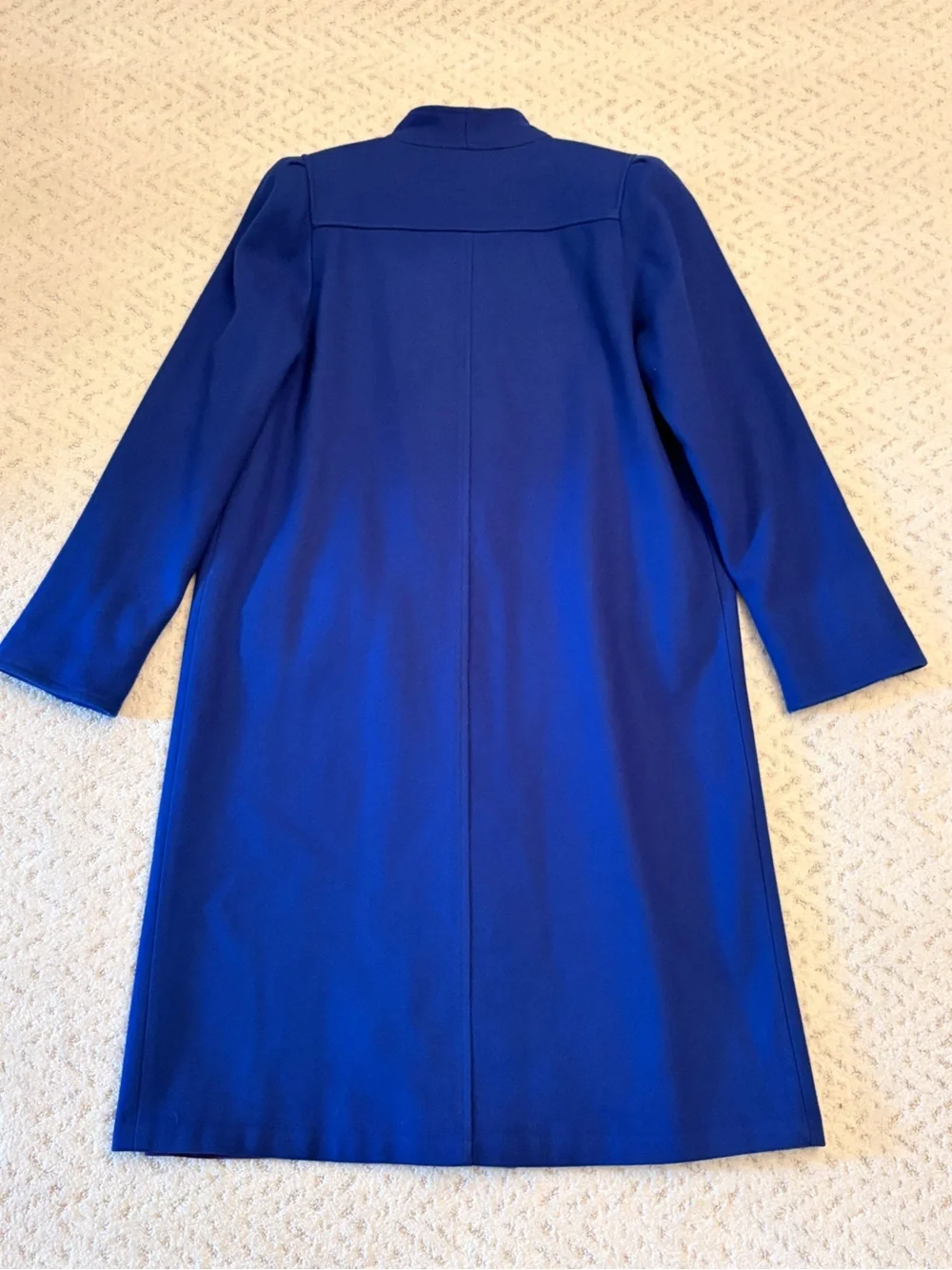 Vintage 70s Womans Royal Blue Wool Coat Size 12 Petite Union Made in USA Maxi